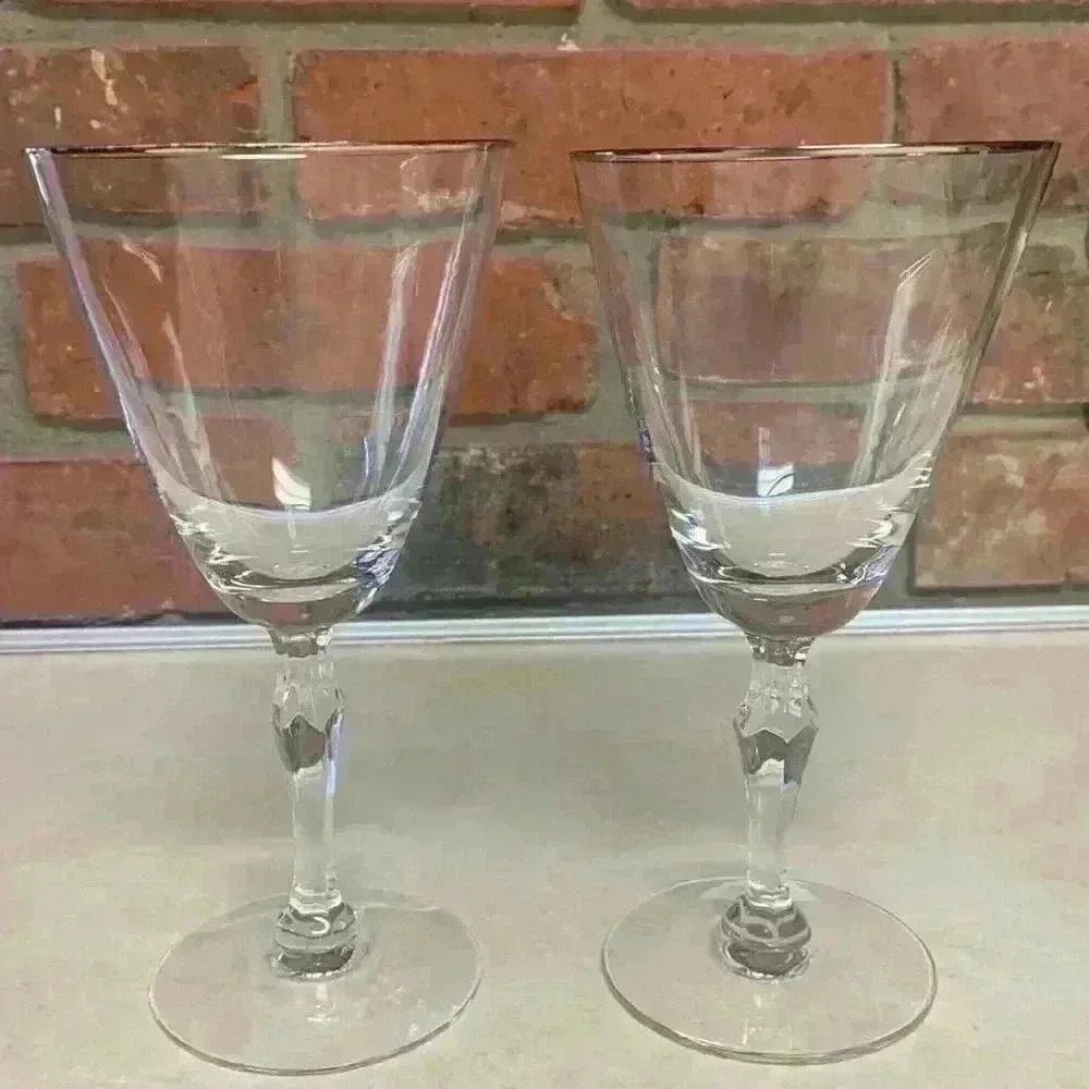Fostoria Crystal Water Glasses "Engagement w/Platinum Trim"…Vintage